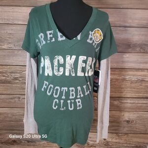 NFL Green Packers Layered-Look Long Sleeve V-Neck Top